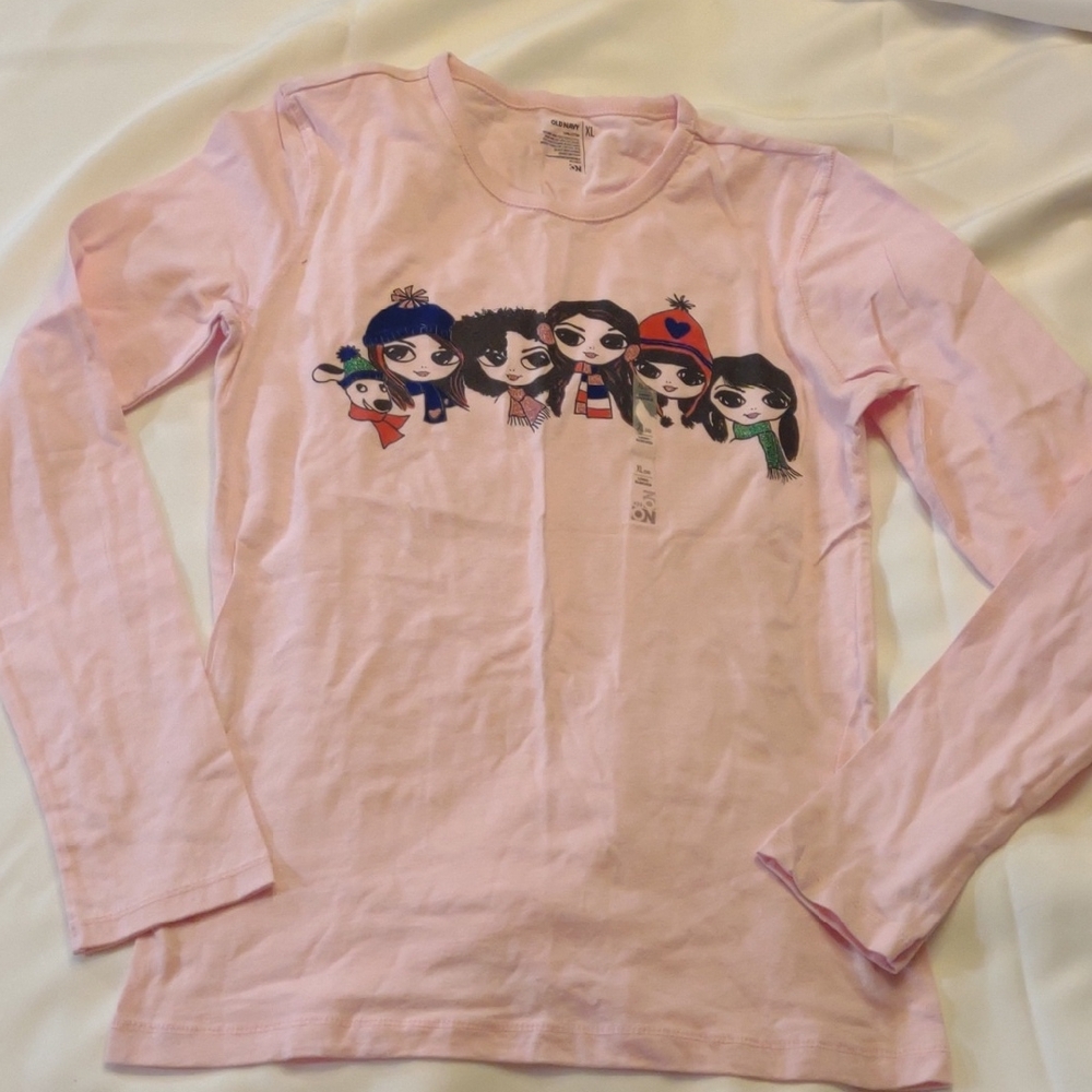 NWT Old Navy Pink Long Sleeve Kids Tee with Character Design - Size XL